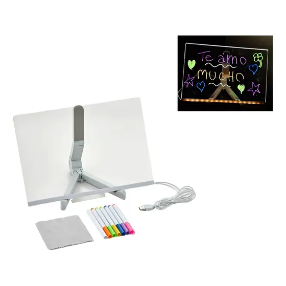 Pizarra Mágica Tableta Luz Led Usb Acrilico Blanco