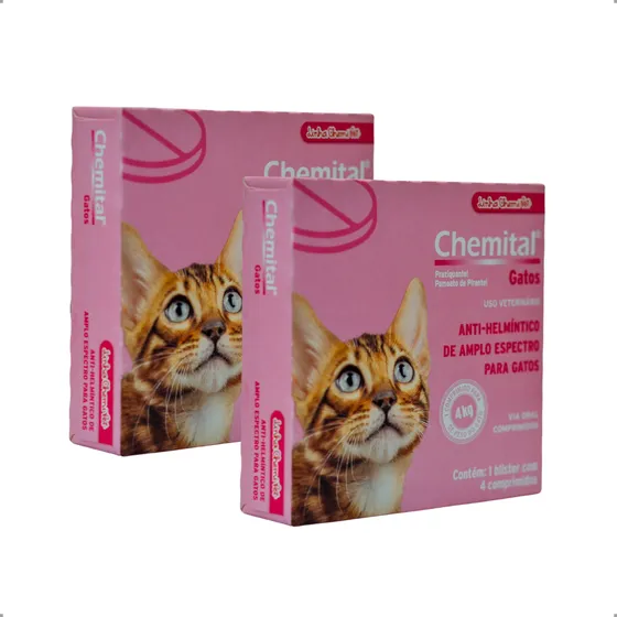 Kit 2 Chemital Vermífugo Gatos 4 Comprimidos Chemitec | Lojão Do Ferro
