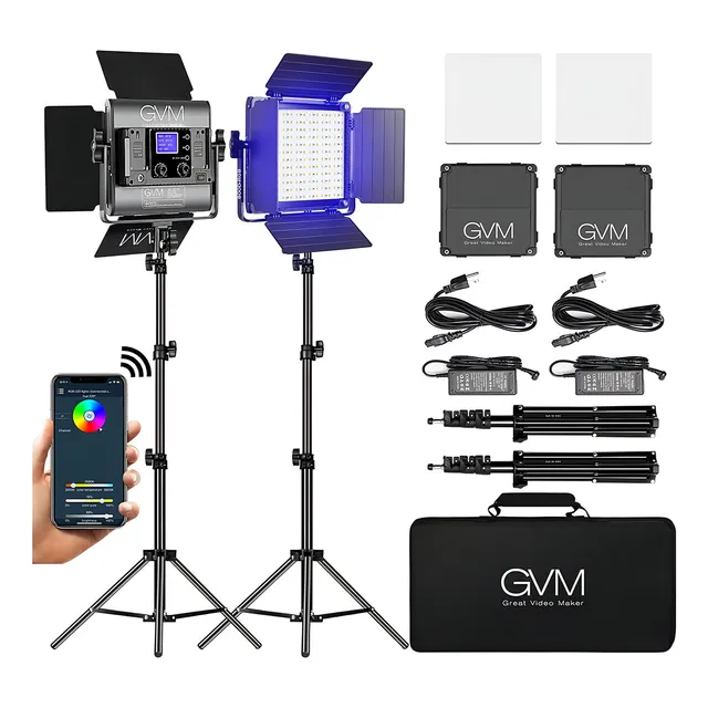 Kit Luces Iluminación Para Estudio Fotográfico GVM 800D 3200K 5600K Cri 97+ Montaje Bowens Foco Iluminación Continua Ideal Para Eventos Fotografía Grabación Youtube Vlog Tiktok Twitch Control por App