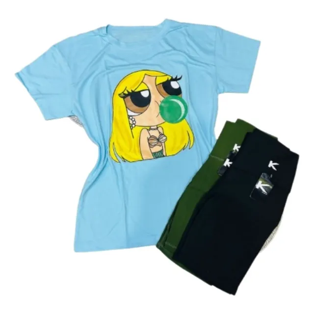 Conjunto Franela Chica Chicle Oversize D Algodón+biker Kirio