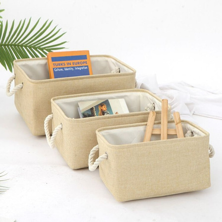 03 Caixas Cesto Organizador Tecido Linho Dobrável 41x32x20cm 03 Caixas Cesto Organizador Tecido Linho Dobrável 41x32x20cm
