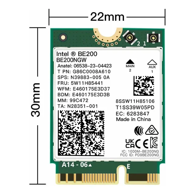 Tarjeta Wi-Fi Intel Be200 estándar M.2 Wifi 7 Bluetooth 5.4