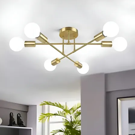 Luminária Lustre Teto Moderno Pendente Para Sala 6 Lâmpadas Dourado 127/220v