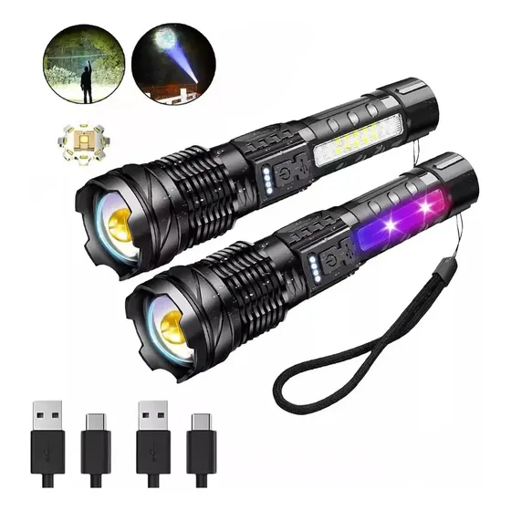 Kit Com 2 Lanternas Táticas CTARTIK LED XHP50 de 5000 Lumens para Camping e Caça Com Zoom e USB