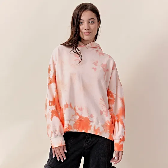 Hoodie Blanco Rosa Batik Crop Algodón Luxo