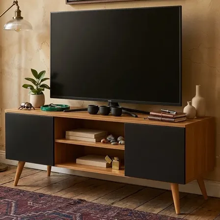 Rack Estante Para Sala E Tv - Organizador Com 2 Portas Preto