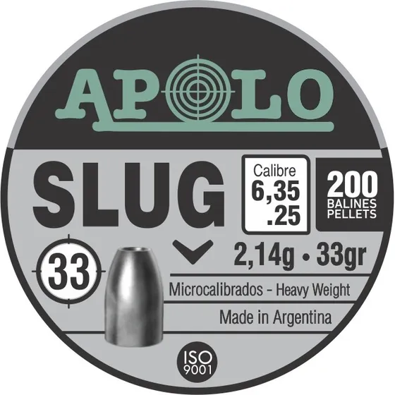 Balines Apolo Slug 6.35 Mm 33 Grs Lata 200 Unidades 