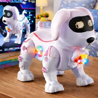 Cachorro Robô Brinquedo Musical Luz Som Movimento Com Pilhas Cyber Dog Rosa
