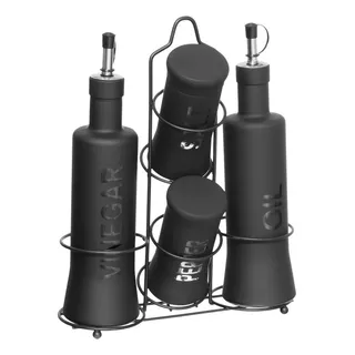 Galheteiro Com Suporte 5 Peças Nero Preto Hauskraft Galheteiro Com Suporte 5 Peças Nero Preto Hauskraft