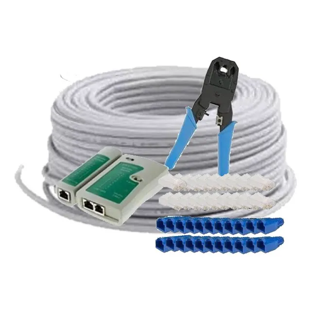 Kit Cable Utp 50m 0.51mm + Pinzas + Probador + Plugs + Botas