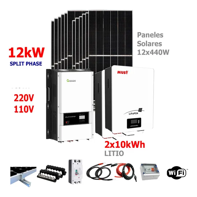 Kit Solar Growatt 12kw Baterías Litio 20kwh 12 Paneles