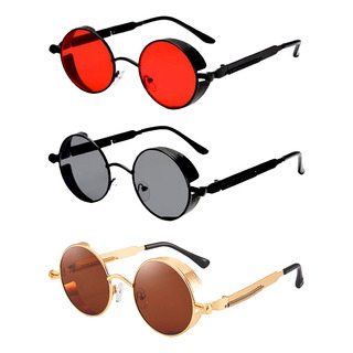 3 Pares Lentes De Sol Anti-uv Redondo Moda Punk Retro Unisex 3 Pares Lentes De Sol Anti-uv Redondo Moda Punk Retro Unisex