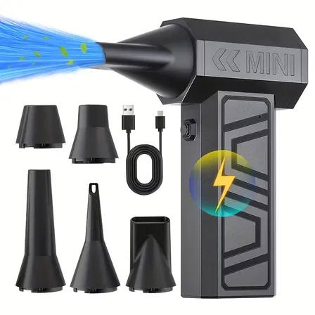 Mini Soprador Turbo Recarregável USB Portátil de Alta Potência com 5 Bicos