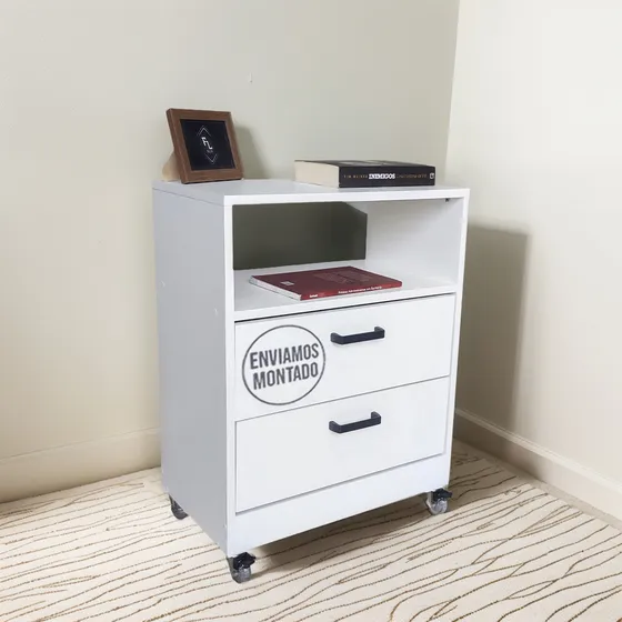 Criado Branco Gaveteiro 50cm Para Quarto Cama C/ Rodinhas