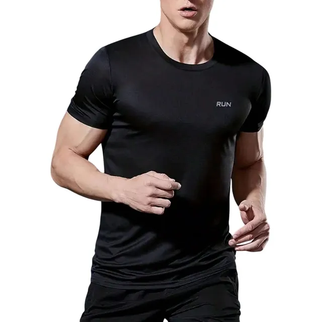 Camisa Deportiva Negra De Hombre, Camisa De Deporte Logo Run