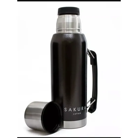 Termo Sakura Clasico Acero Inoxidable Negro Mate Camping 1l