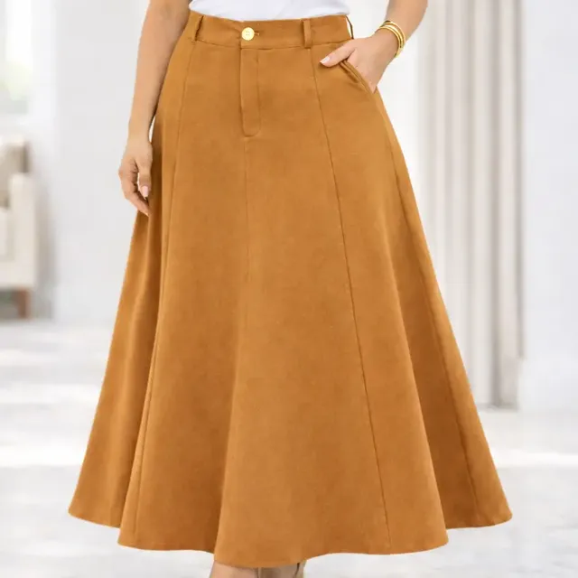 Saia Longa Godê Social Alfaiataria Com Bolsos Rodada Elegant