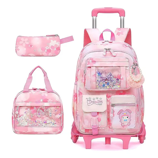 Mochila Escolares Con 6 Ruedas Carrito, Set 3 Mochila Con Lonchera Y Lapicera, Mochila Escolar Lindo Para 3 A 18 Niñas, Gran Capacidad Y Impermeable