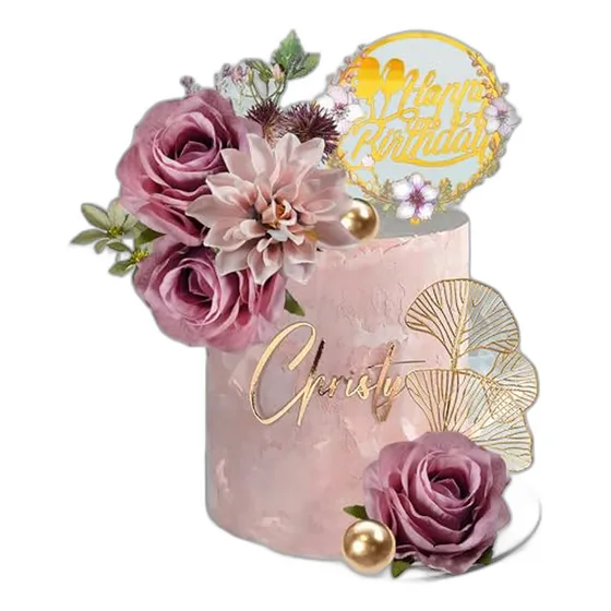 Decoración De Torta Con Flores Artificiales Moradas Para Cum