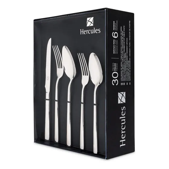 Faqueiro Jogo De Talheres Premium 30 Peças Hercules Aço Inox Cor Prateado