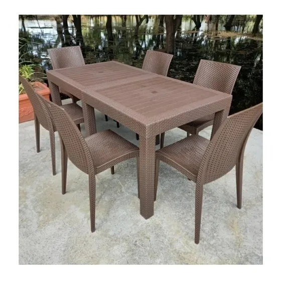 Mesa+4sillas Plásticas Comedor Tejido Rattan Duraplas Marrón