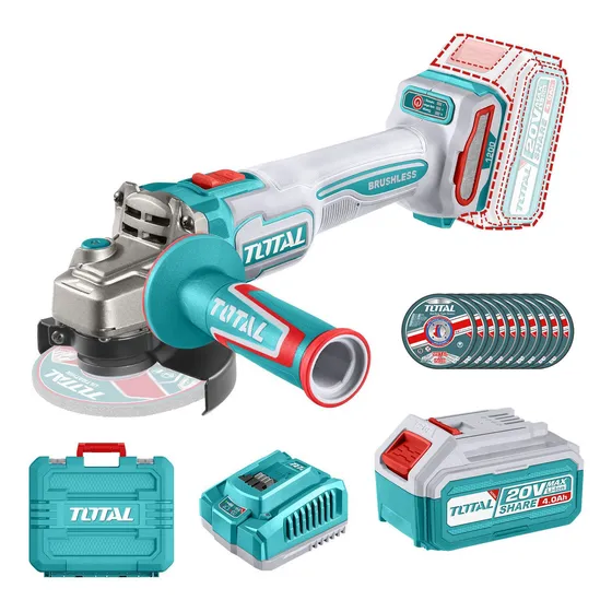 Amoladora Sin Carbones 20v 1200w Total 4.1/2' Batería Y Carg Color Turquesa