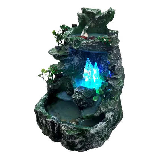 Fonte De Agua Cascata Cristal Com Led Decoração Plantas