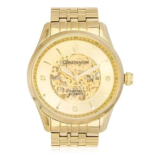 Relógio Original C/ 3 Diamantes Safira Automático Constantim Cor da correia Dourado Cor do fundo Dourado