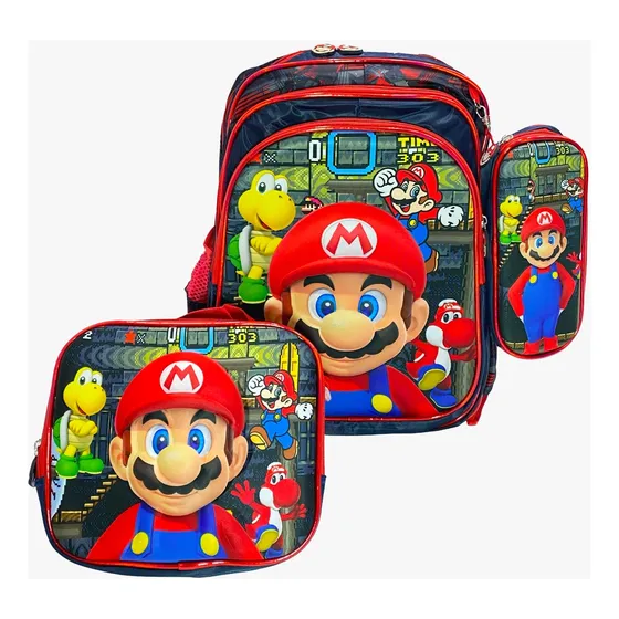 Bolso Escolar De Niño 3d Tres Piezas