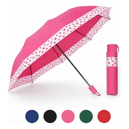Guarda Chuva Sombrinha Grande Contra Vento Cabe Na Bolsa Cor Rosa Desenho Do Tecido Bolinhas