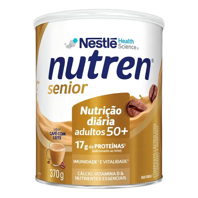 Suplemento em pó Nestlé Nutren Senior sabor café com leite em lata de 370g.