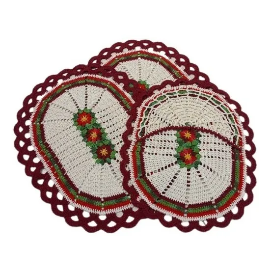 Jogo De Banheiro Crochê Oval Tapete Premium Flor E Arco 3pçs