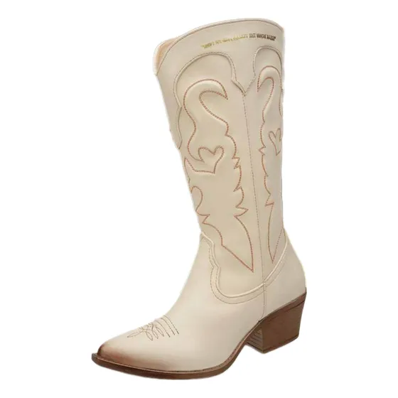 Botas Vaqueras Color Beige Largas Con Detalles