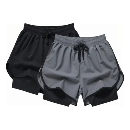 2pcs Gimnasio Short Con Licra Deportiva 2 En 1 Hombre Correr