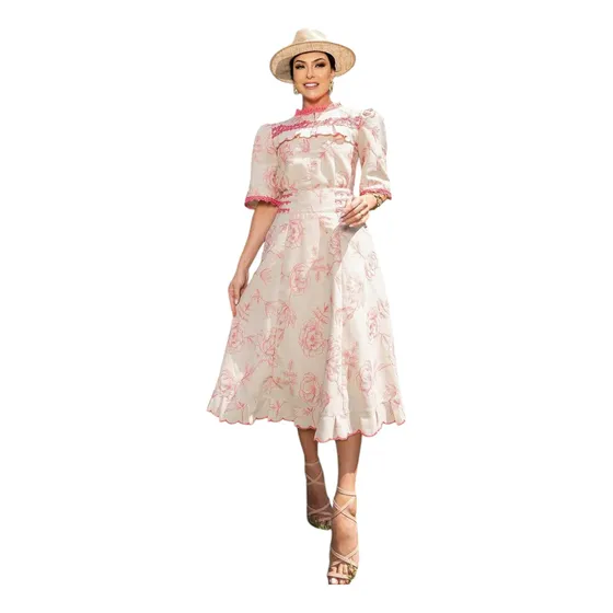 Conjunto Moda Evangélica Zíper Forrado Detalhe Guipir Babado