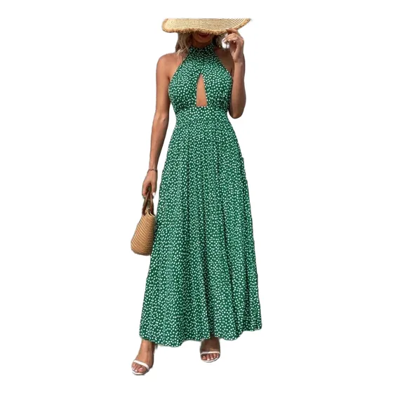 Vestido Halter Verde Floral Shein Talla S