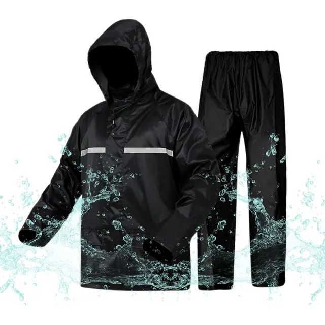 Impermeable Conjunto Motorizado Negro Chaqueta Y Pantalón