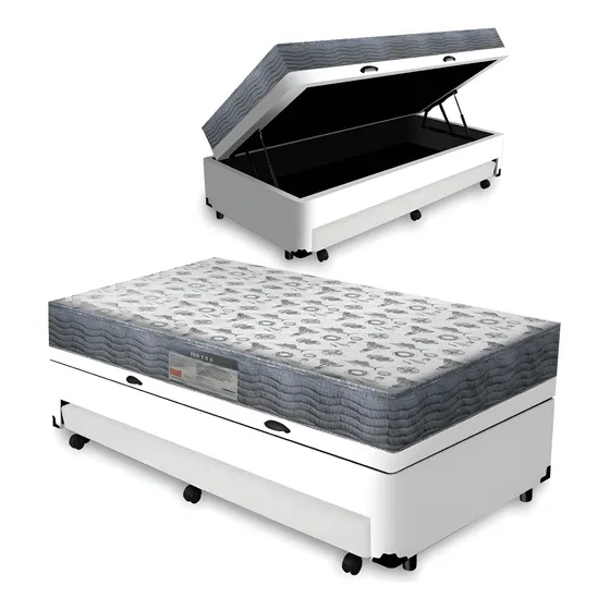 Cama Box Baú Solteiro Com Auxiliar E Colchão D33 Ortobom