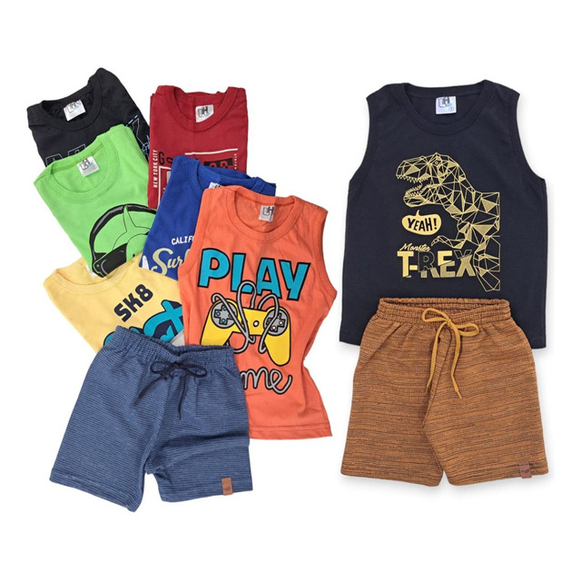 Kit 5 Conjunto Regata Premium Sortido Infantil Menino Verão Kit 5 Conjunto Regata Premium Sortido Infantil Menino Verão