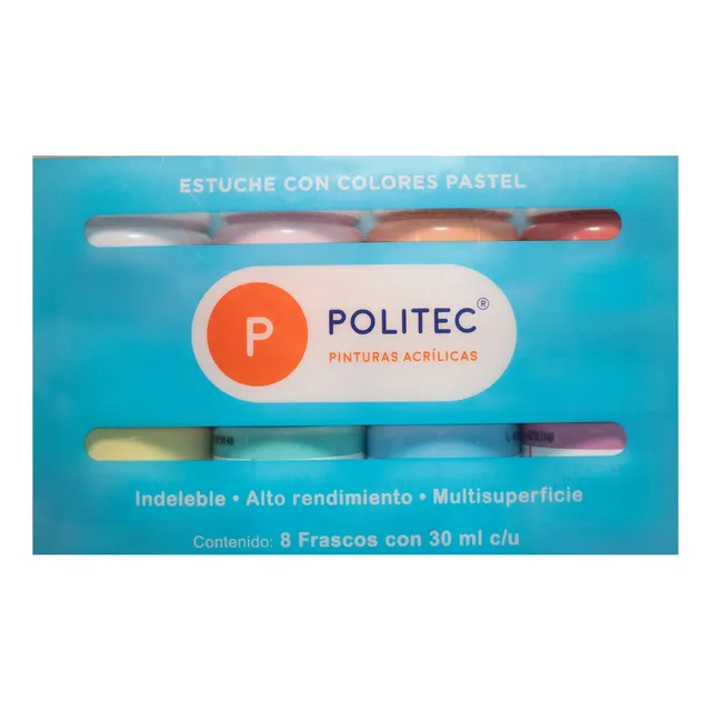 Kit Pinturas Acrílicas Politec 8 Colores Pastel 30 Ml C/u