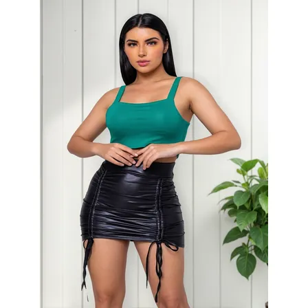 Falda Eco Cuero Fruncida Nacional Primavera Verano