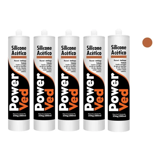 Silicone Acético Vedar Colar 280 Ml Cor Bronze Kit Caixa