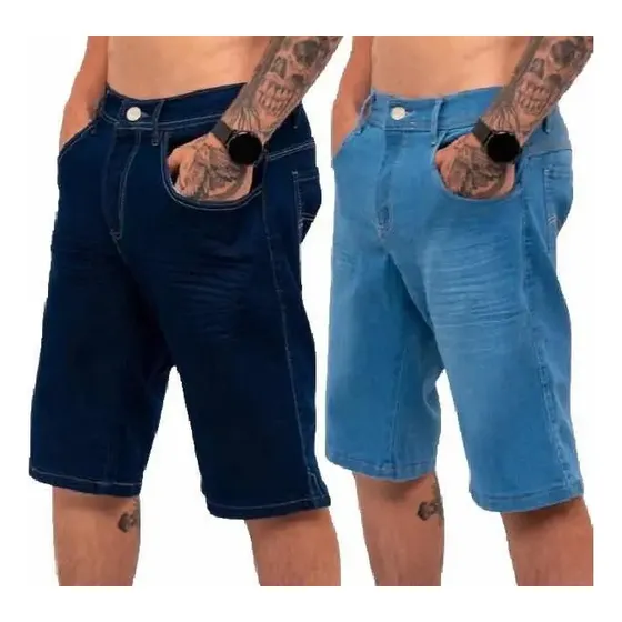 Kit 2 Bermudas Masculinas Jeans C\ Lycra Slim Fit