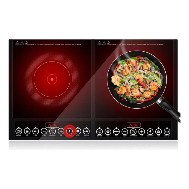 Parrilla Eléctrica De Inducción SUZWIP® Múltiples Controles 2000w+2000w 2 Quemadores 4+4 Modos Con Temporizador Pantalla Táctil Estufa Eléctrica Negro