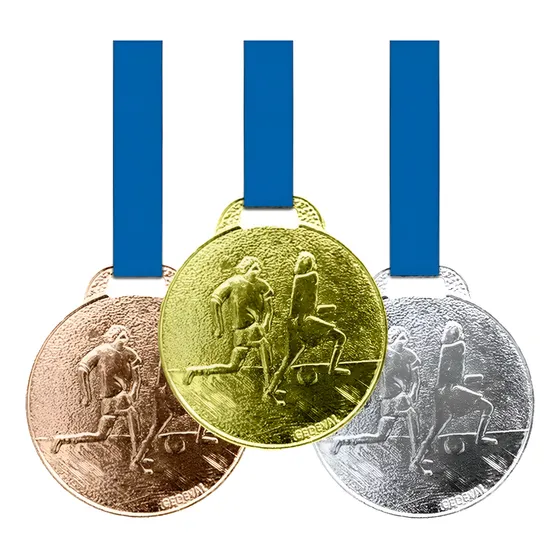 30 Medalhas 35mm Futebol - Ouro Prata Bronze - Aço Com Fita