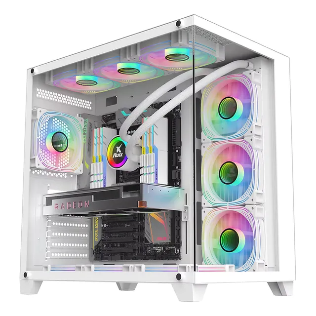 Case Gamer Vidrio Templado Ventana Transparente Blanco Jwk