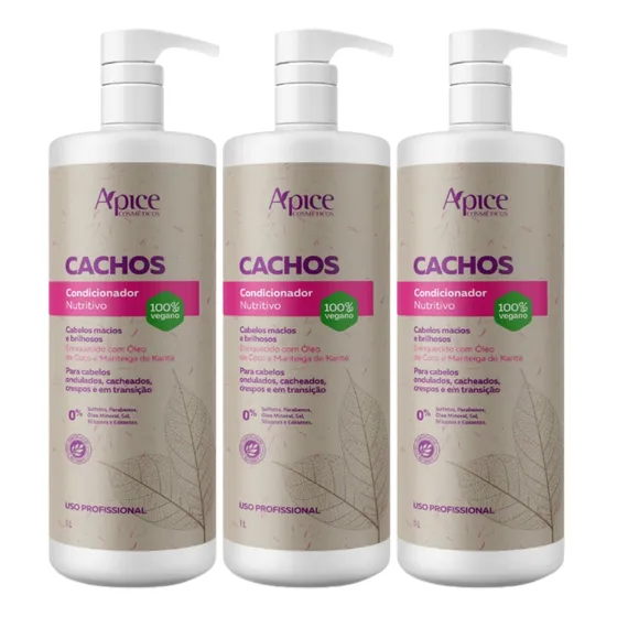 Kit 3 Condicionador Nutritivo Cachos Apse Profissional 1l