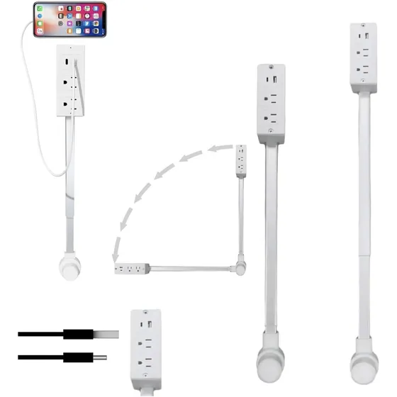 Extensor De Tomada Rotativo Retrátil Para Usb-a E Usb-c