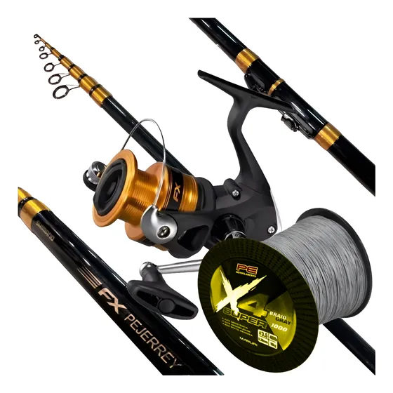 Combo Shimano Fx Caña Telescopica Reel Multifil Peje Variada