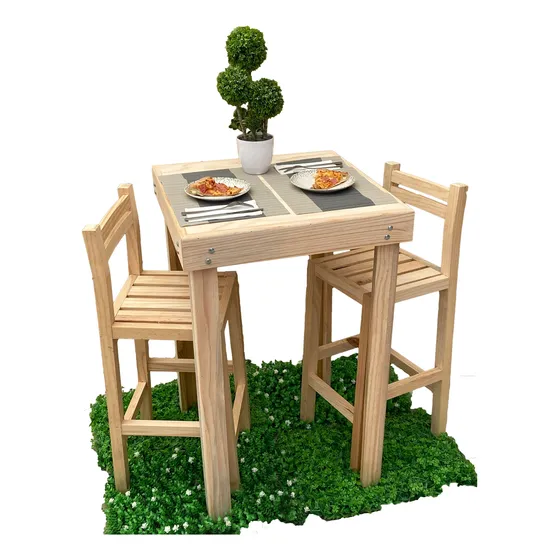 Mesa Madera 64x64 Alta + 2 Banco Barra Restarantero Bar Nat
